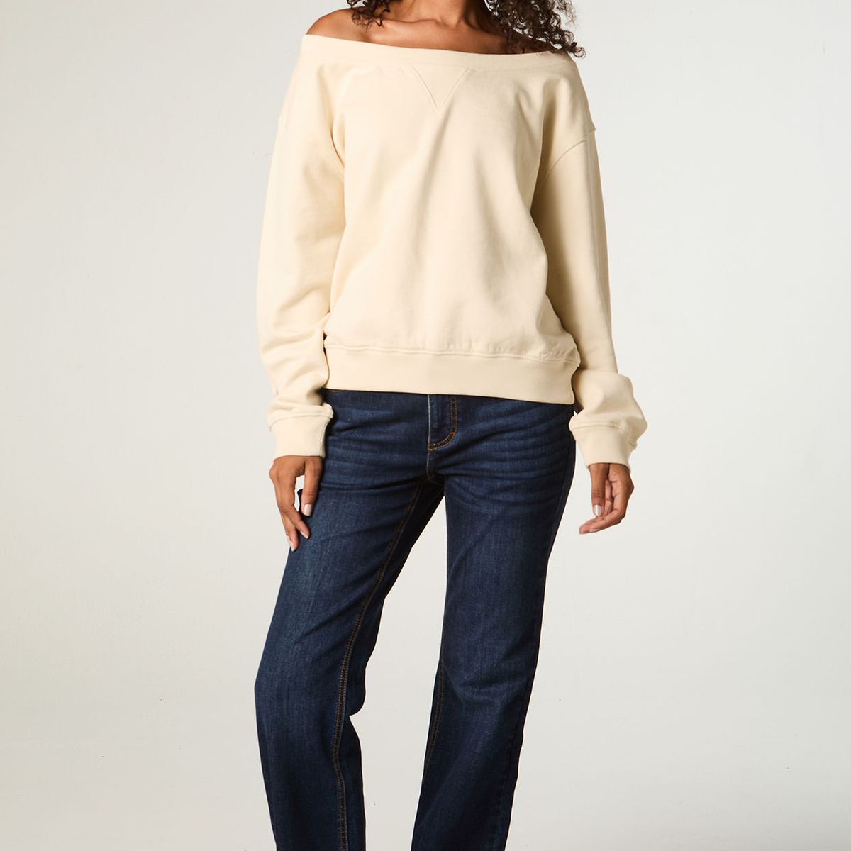 LEE - Poleron Mujer Crop Ecru Shoulders