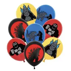GENERICO - Pack 12 Globos Látex Godzilla King Kong Cumpleaños 30cm Multicolor