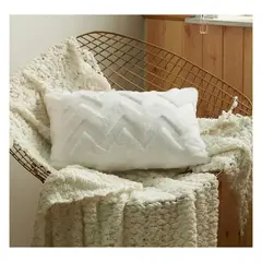 GENERICO - 2 Fundas para Cojín Jacquard de Felpa Geométrica 3D Blanco 30x50 cms