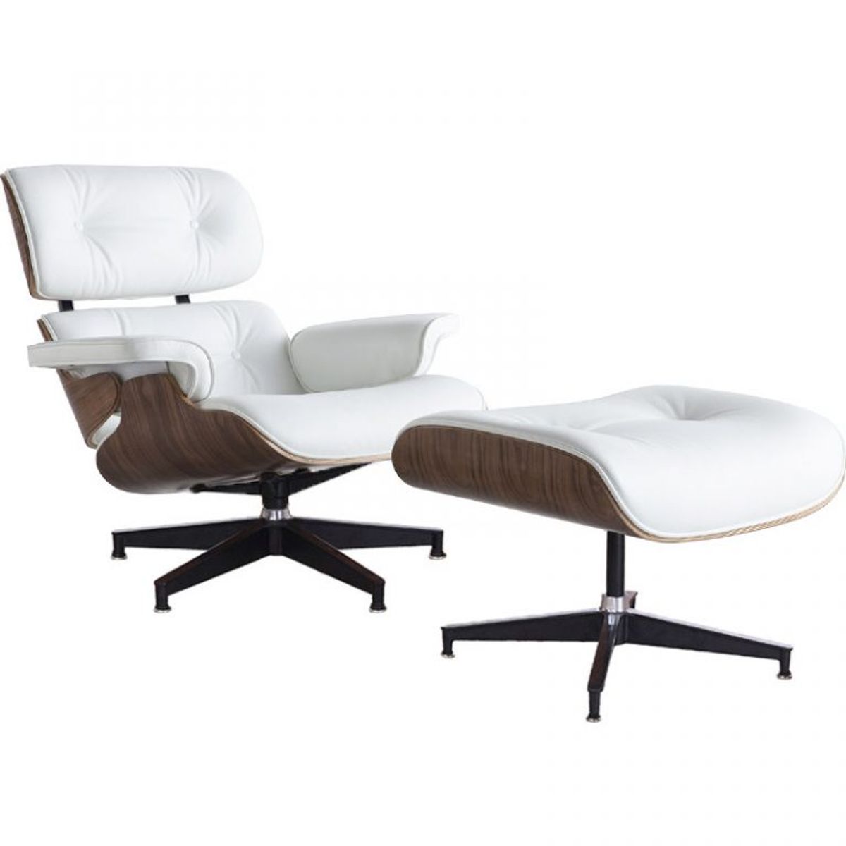 TENDENCIA HOME - SILLÓN EAMES LOUNGE CHAIR OTTOMAN CUERO BLANCO Réplica