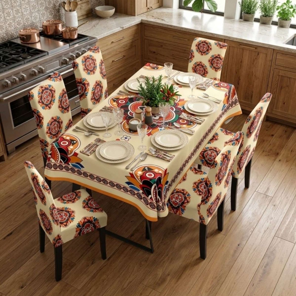 GENERICO - Set Comedor 6 Personas Mantel Antimanchas Y Fundas De Silla