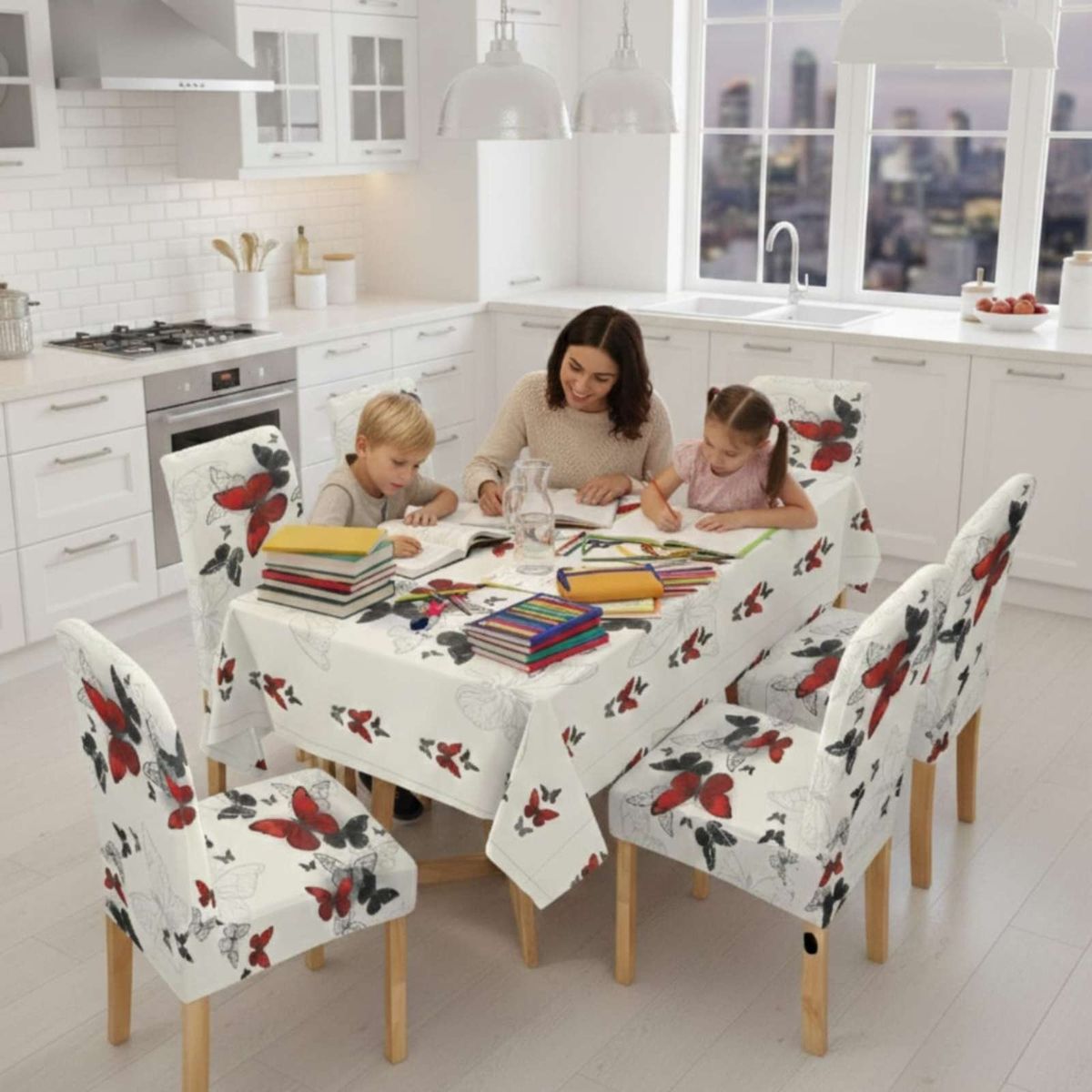 GENERICO - Set Comedor 6 Personas Mantel Antimanchas Y Fundas De Silla