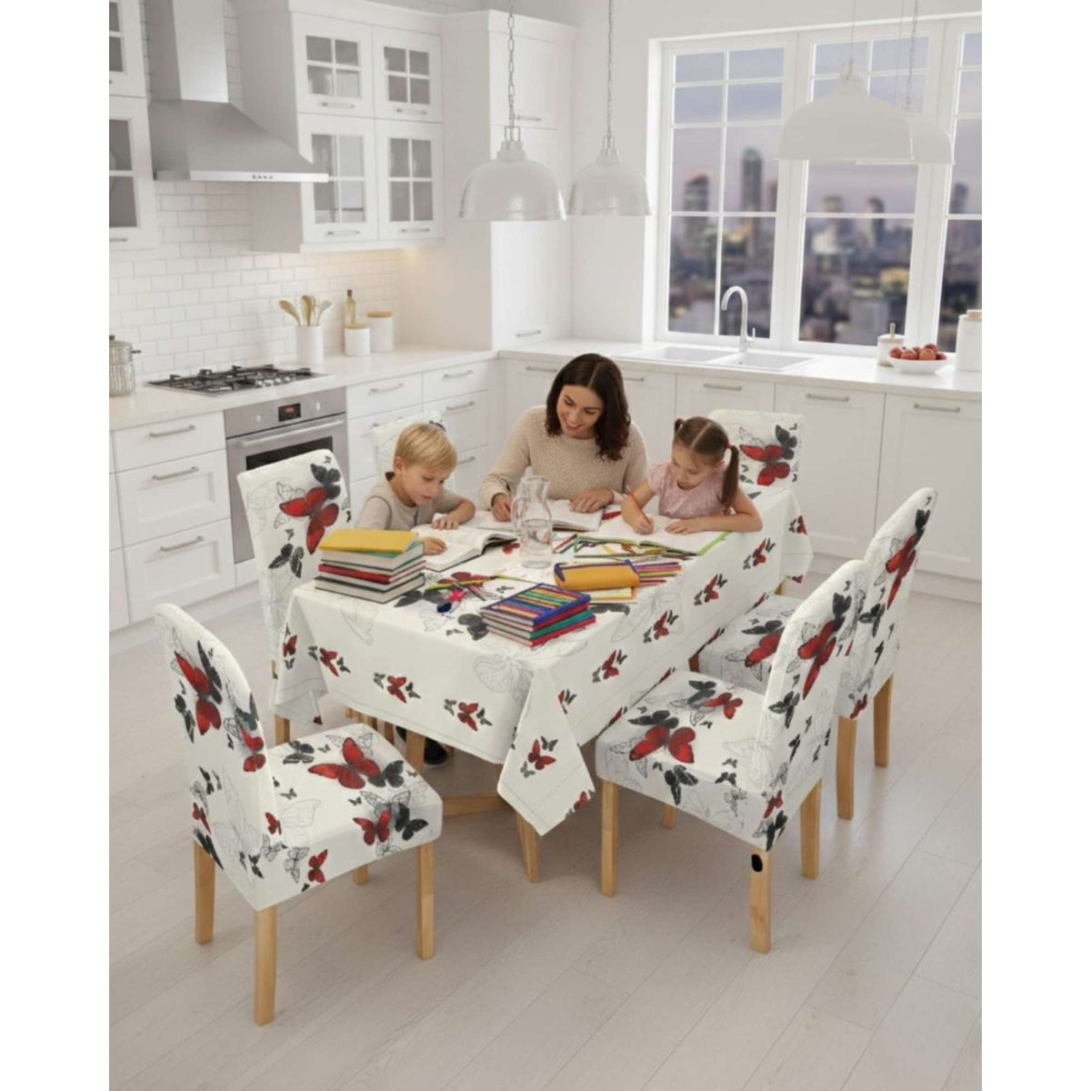 GENERICO - Set Comedor 6 Personas Mantel Antimanchas Y Fundas De Silla