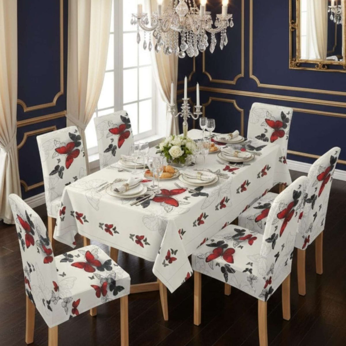 GENERICO - Set Comedor 6 Personas Mantel Antimanchas Y Fundas De Silla