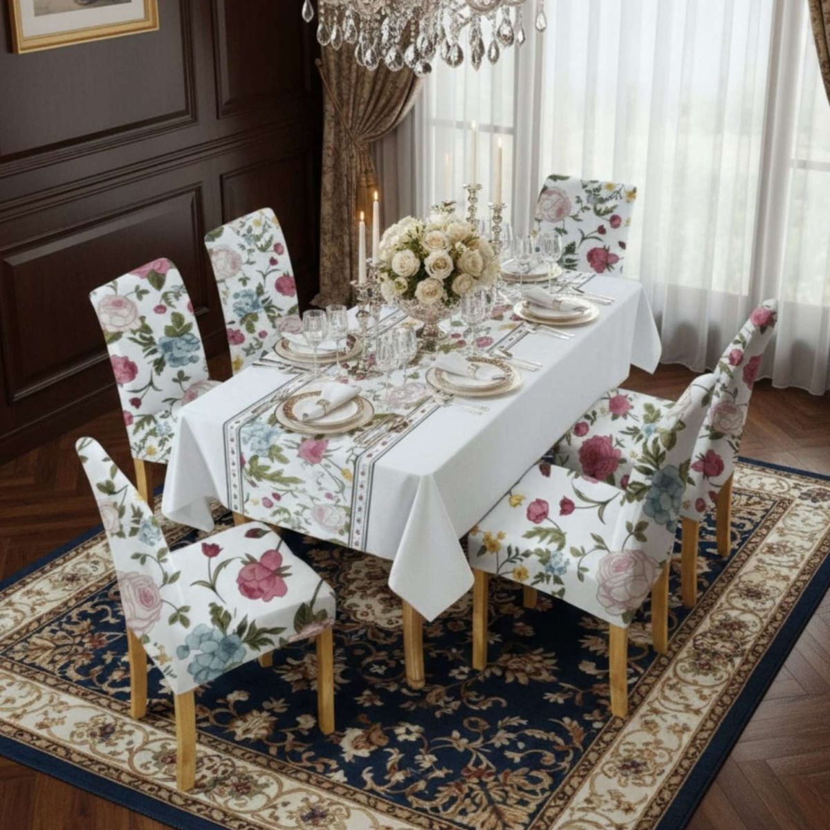 GENERICO - Set Comedor 6 Personas Mantel Antimanchas Y Fundas De Silla