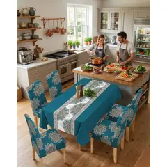GENERICO - Set Comedor 6 Personas Mantel Antimanchas Y Fundas De Silla
