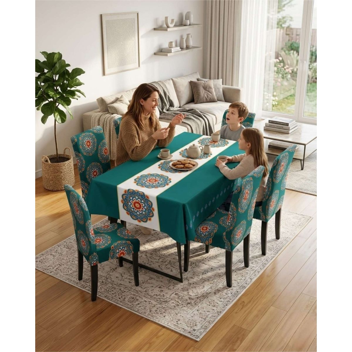 GENERICO - Set Comedor 6 Personas Mantel Antimanchas Y Fundas De Silla