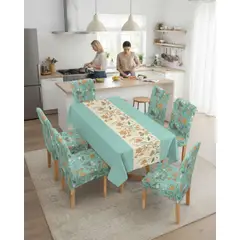 GENERICO - Set Comedor 6 Personas Mantel Antimanchas Y Fundas De Silla