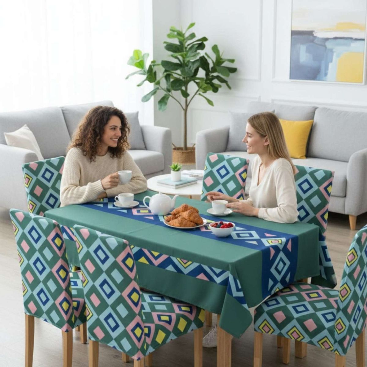 GENERICO - Set Comedor 6 Personas Mantel Antimanchas Y Fundas De Silla