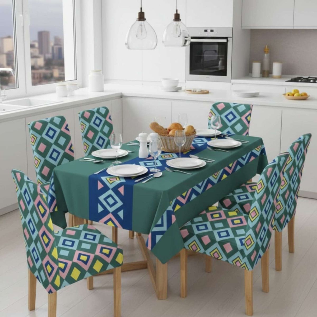 GENERICO - Set Comedor 6 Personas Mantel Antimanchas Y Fundas De Silla