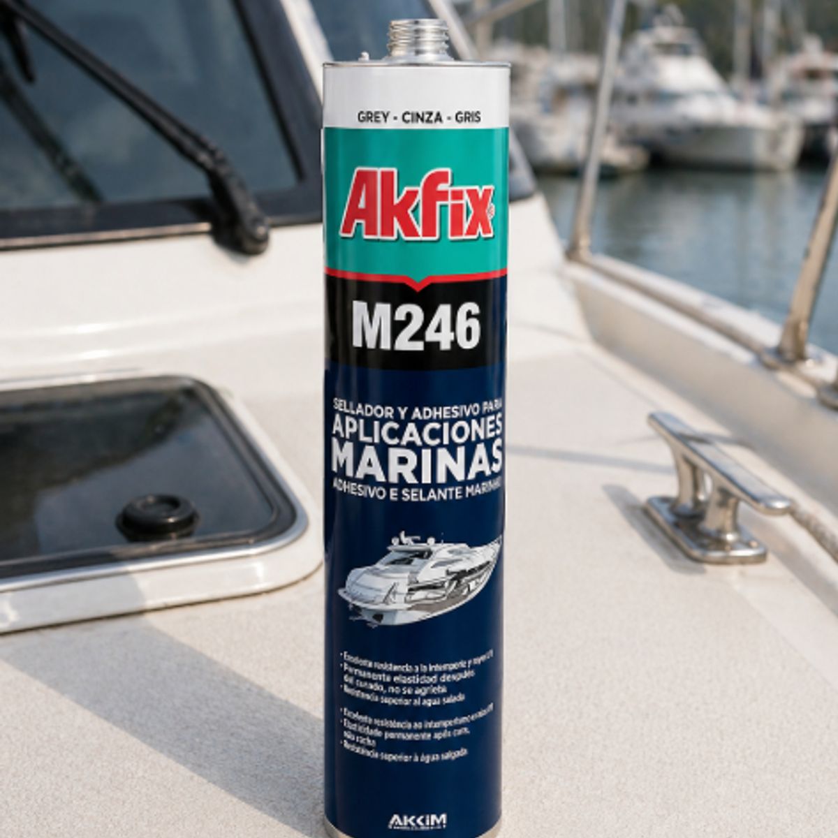 AKFIX - Sellador Adhesivo Aplicaciones Marinas Gris 310 Ml. Akfix