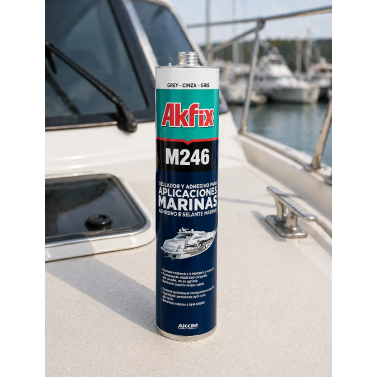 AKFIX - Sellador Adhesivo Aplicaciones Marinas Gris 310 Ml. Akfix
