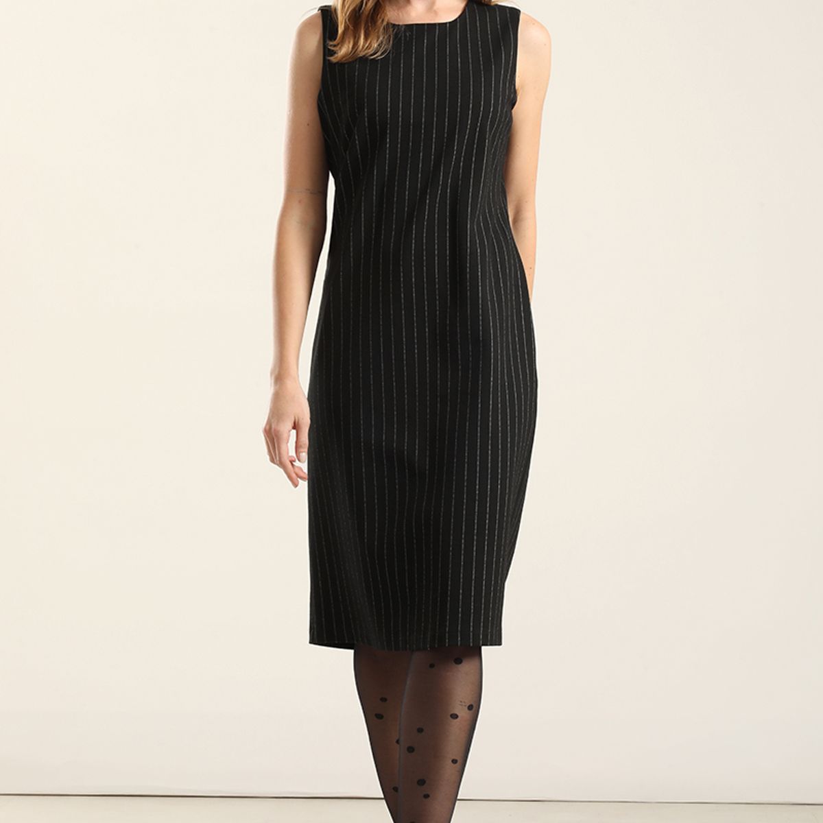 LIOLA - Vestido rodilla, rayas, negro Liola