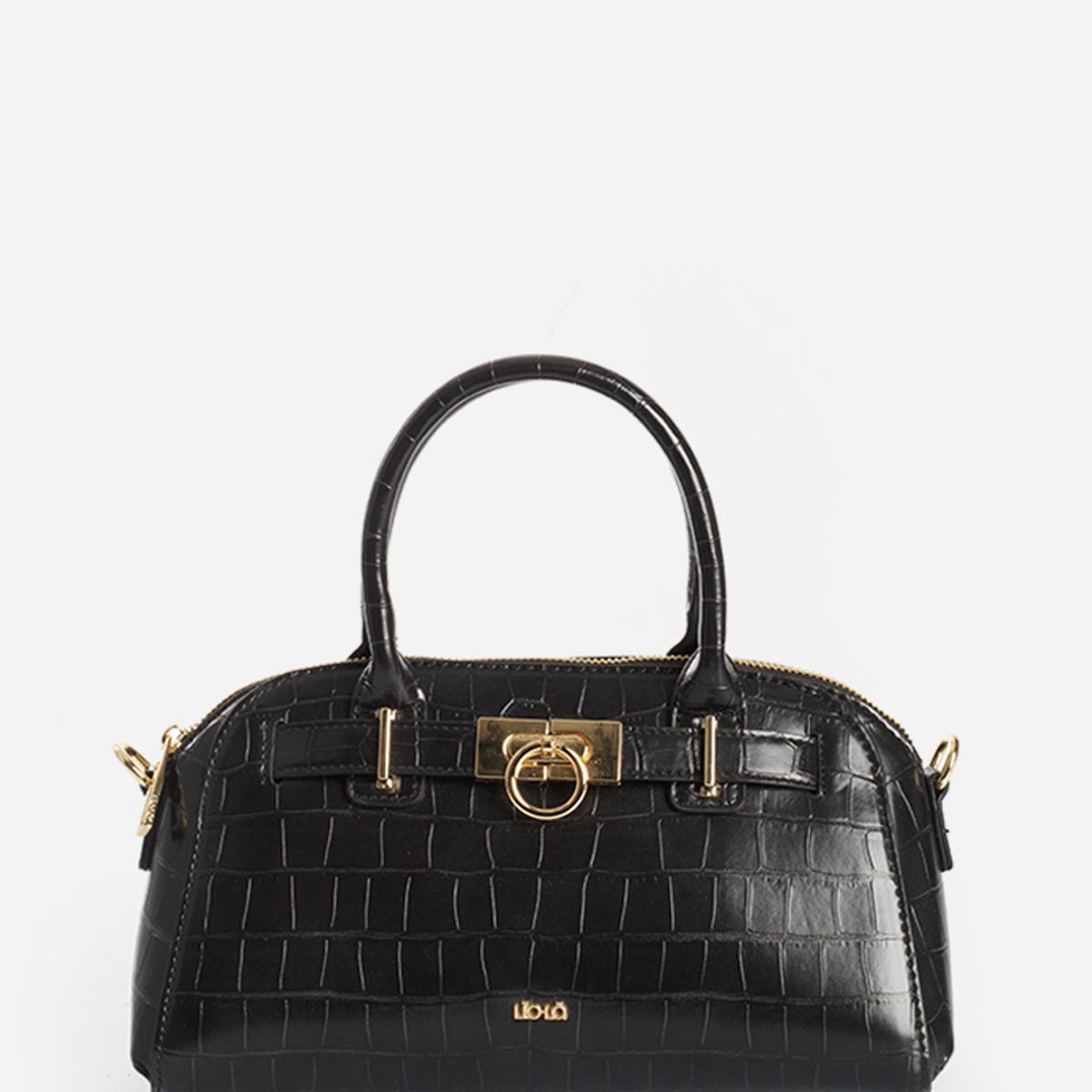 LIOLA - Cartera Mediana, Simil Crocco, Negro Liola