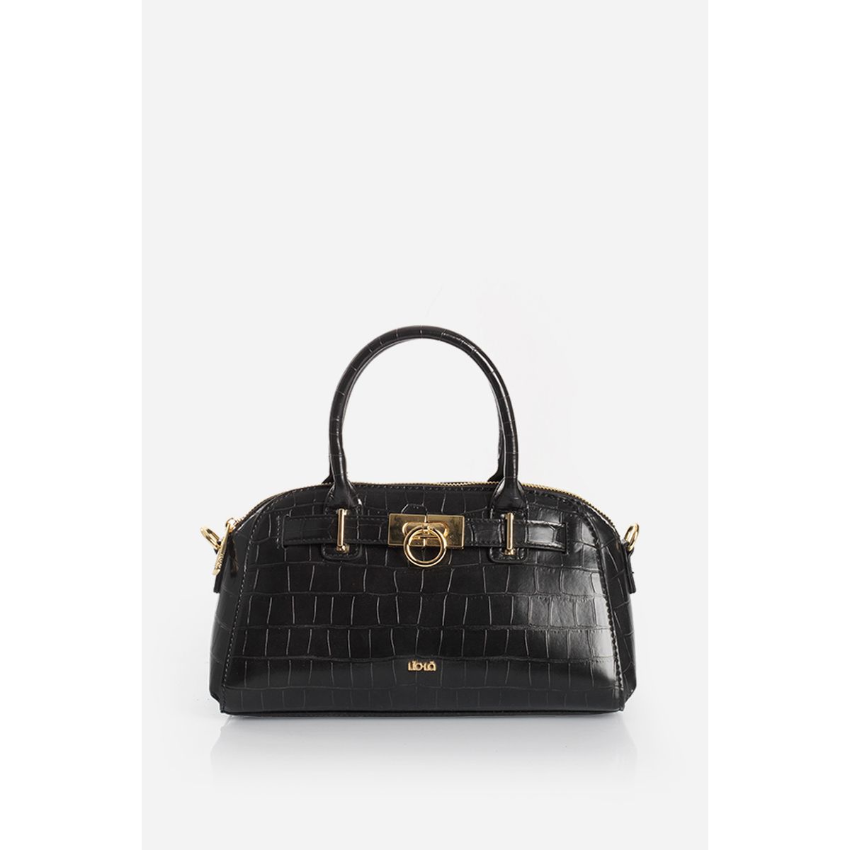 LIOLA - Cartera Mediana, Simil Crocco, Negro Liola