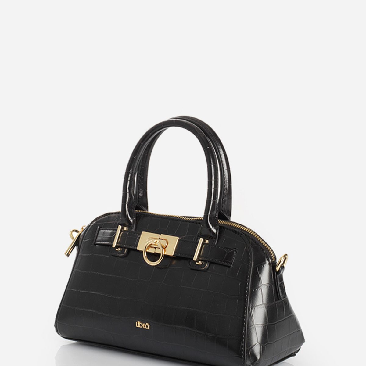 LIOLA - Cartera Mediana, Simil Crocco, Negro Liola