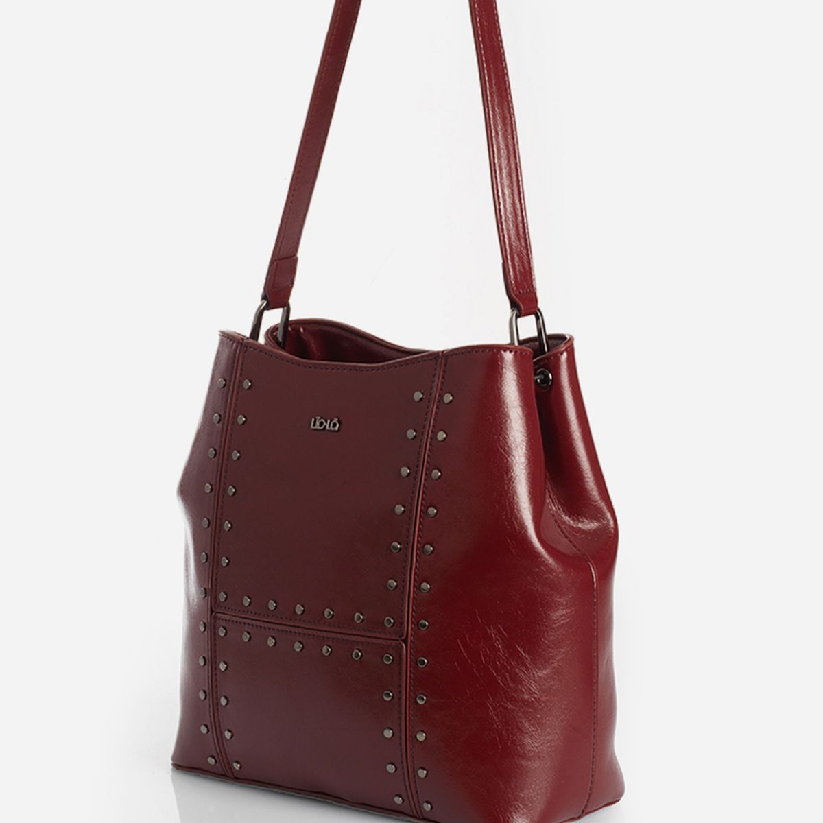 LIOLA - Cartera Tachas, Simil Cuero, Burdeo Liola