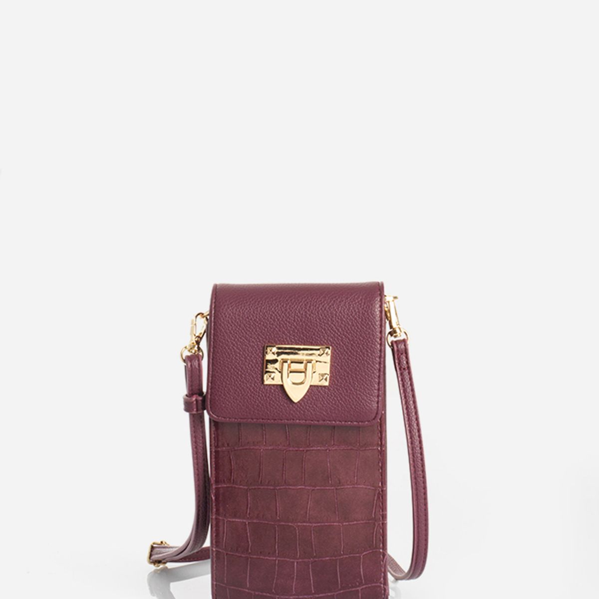 LIOLA - Bolso Celular, Simil Crocco, Ciruela Liola