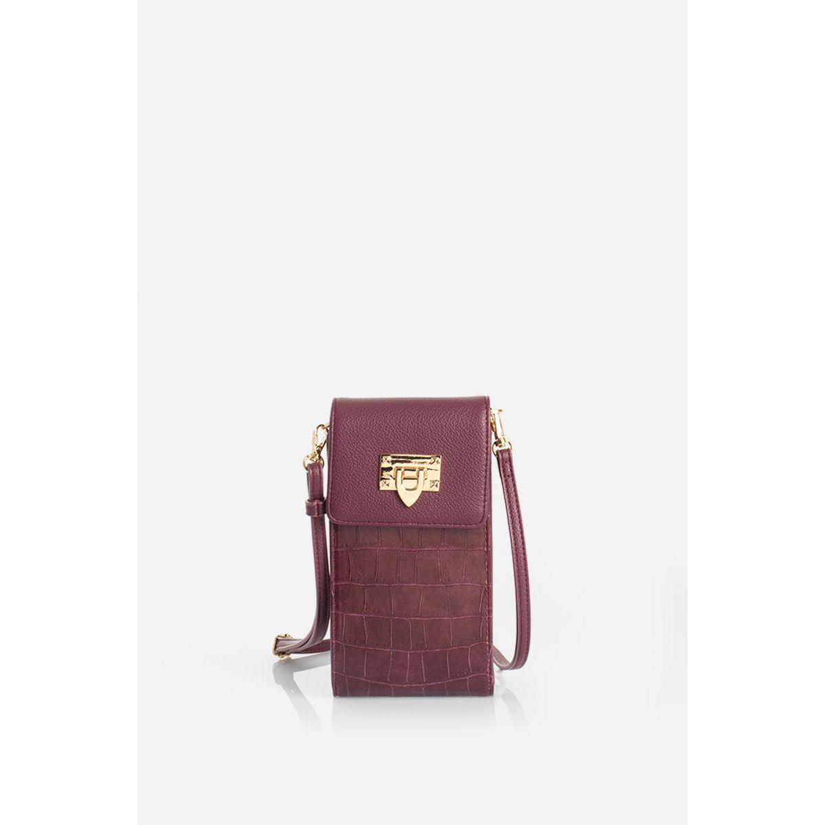 LIOLA - Bolso Celular, Simil Crocco, Ciruela Liola