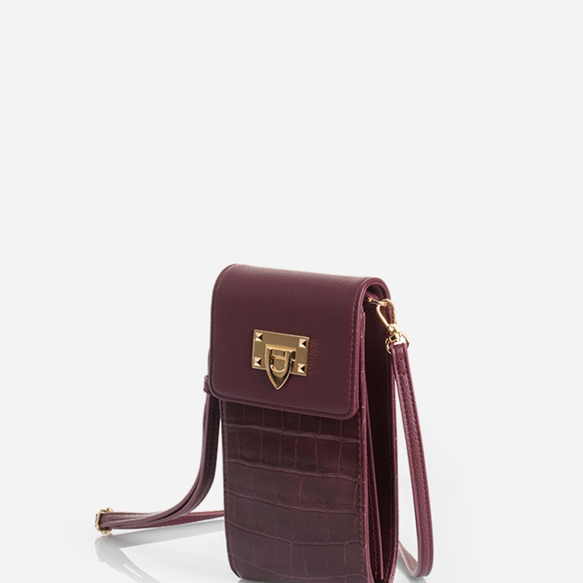 LIOLA - Bolso Celular, Simil Crocco, Ciruela Liola
