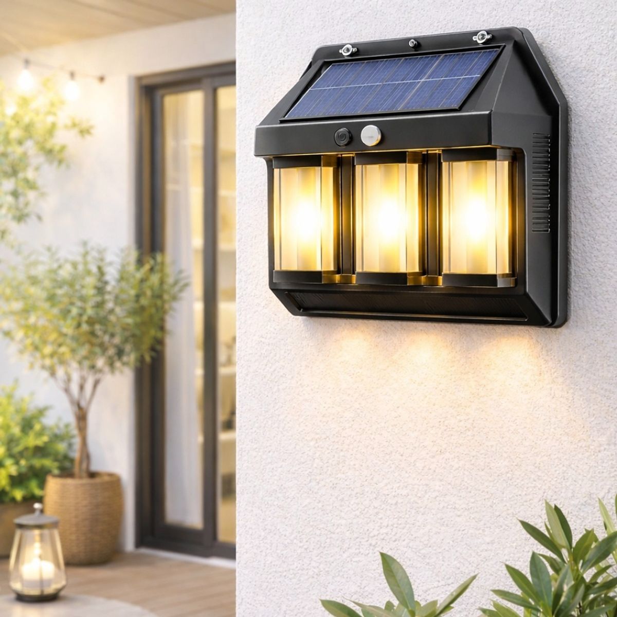 GENERICO - Farol Solar Exterior Triple Luz LED Sensor Movimiento Impermeable