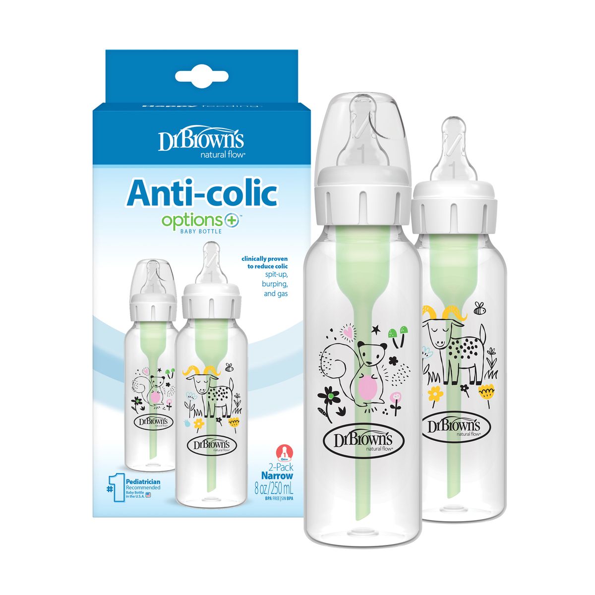 DR BROWN'S - Pack 2 Mamaderas Estándar Options+ 250ml Dr. Brown's Ardilla Chivo