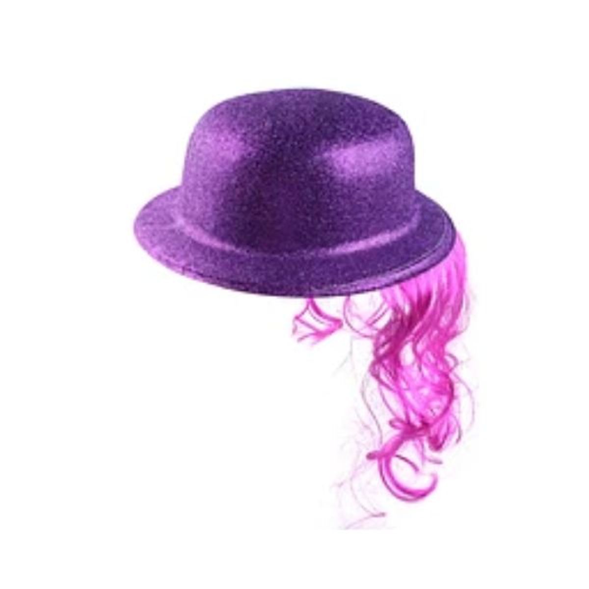 GENERICO - Sombrero con purpurina con cabellos color aleatorio 23x26cm