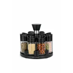 GENERICO - Set Especiero 7 Piezas Giratorio Negro Frascos Transparentes Condimentos Cocina Moderno