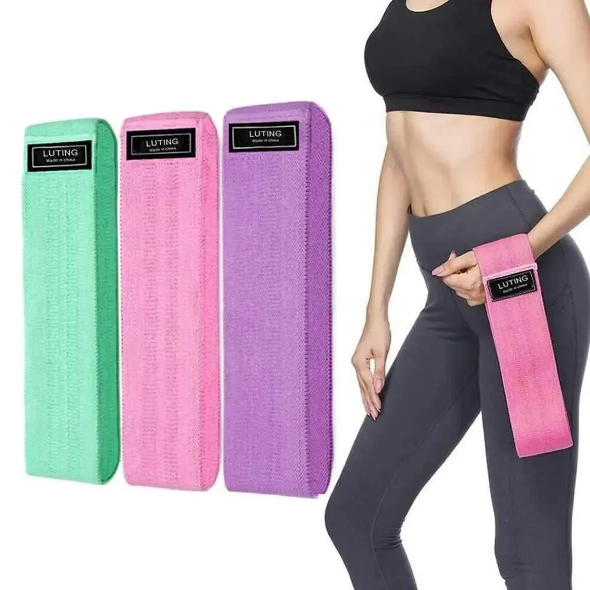 MOVI - BANDAS DE ELÁSTICAS PARA PIERNAS Y GLÚTEOS, TELA ANTIDESLIZANTE, 3 NIVELES