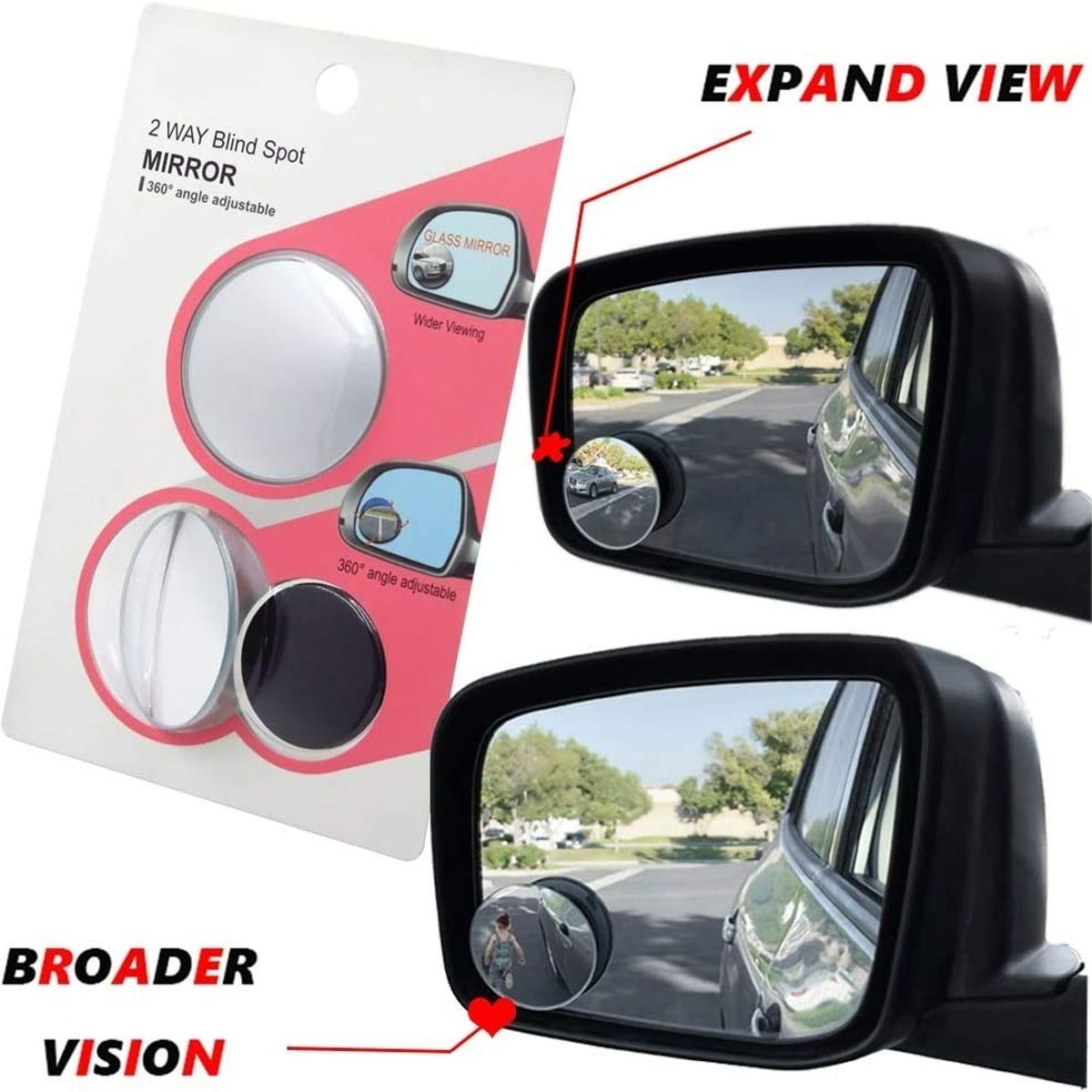GENERICO - Par Espejos Laterales Retrovisor Ajustable Punto Ciego 360