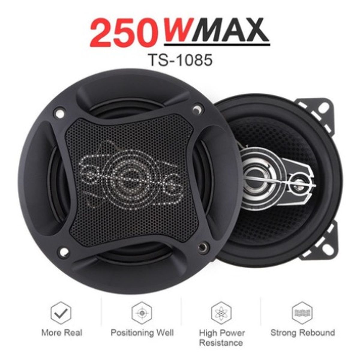 GENERICO - Kit 2 Parlantes Auto 10cm Redondo 250wmax Coaxial  213106 Negro-213106 C45