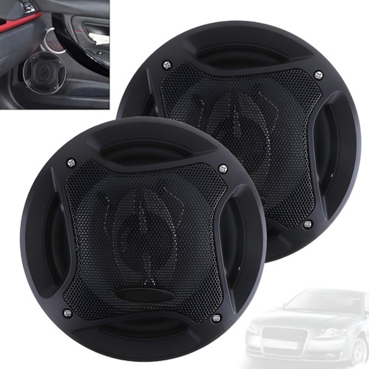 GENERICO - Kit 2 Parlantes Auto 16cm Redondo 400w Coaxial  213025 Negro-213025 C47