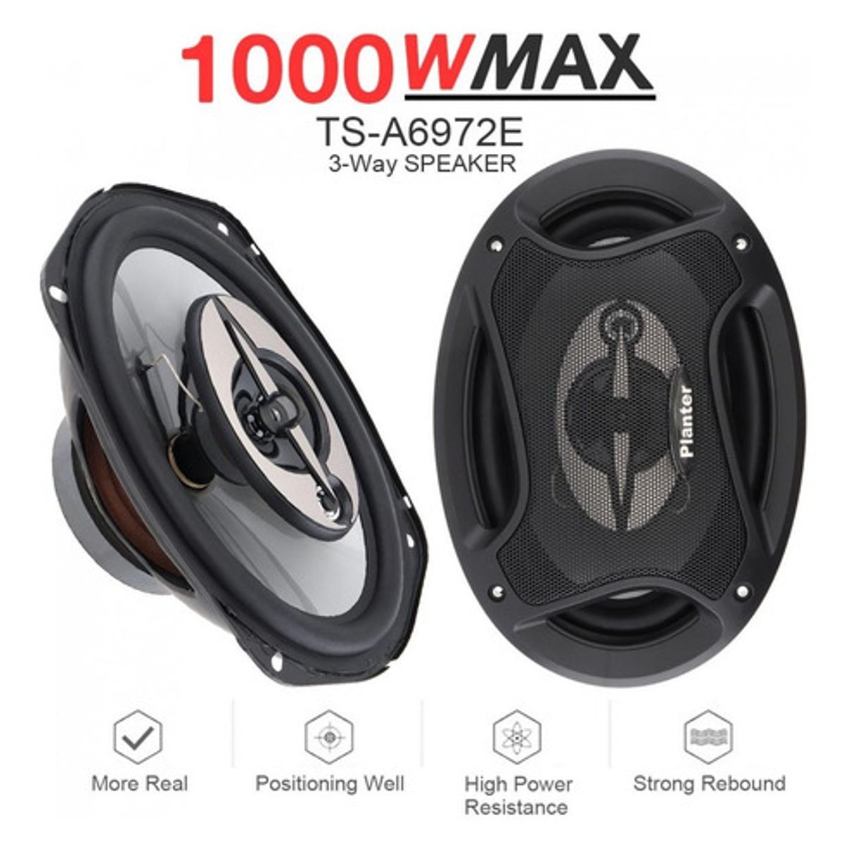 GENERICO - Kit 2 Parlantes Auto 6x9 Ovalados 1000w Coaxial 3 Vías Hifi Negro-213024 C47