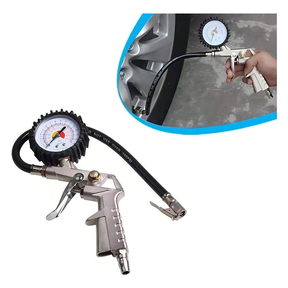 GENERICO - Inflador Portátil Neumáticos Jiecte Con Manómetro 0-220 PSI Negro Gris