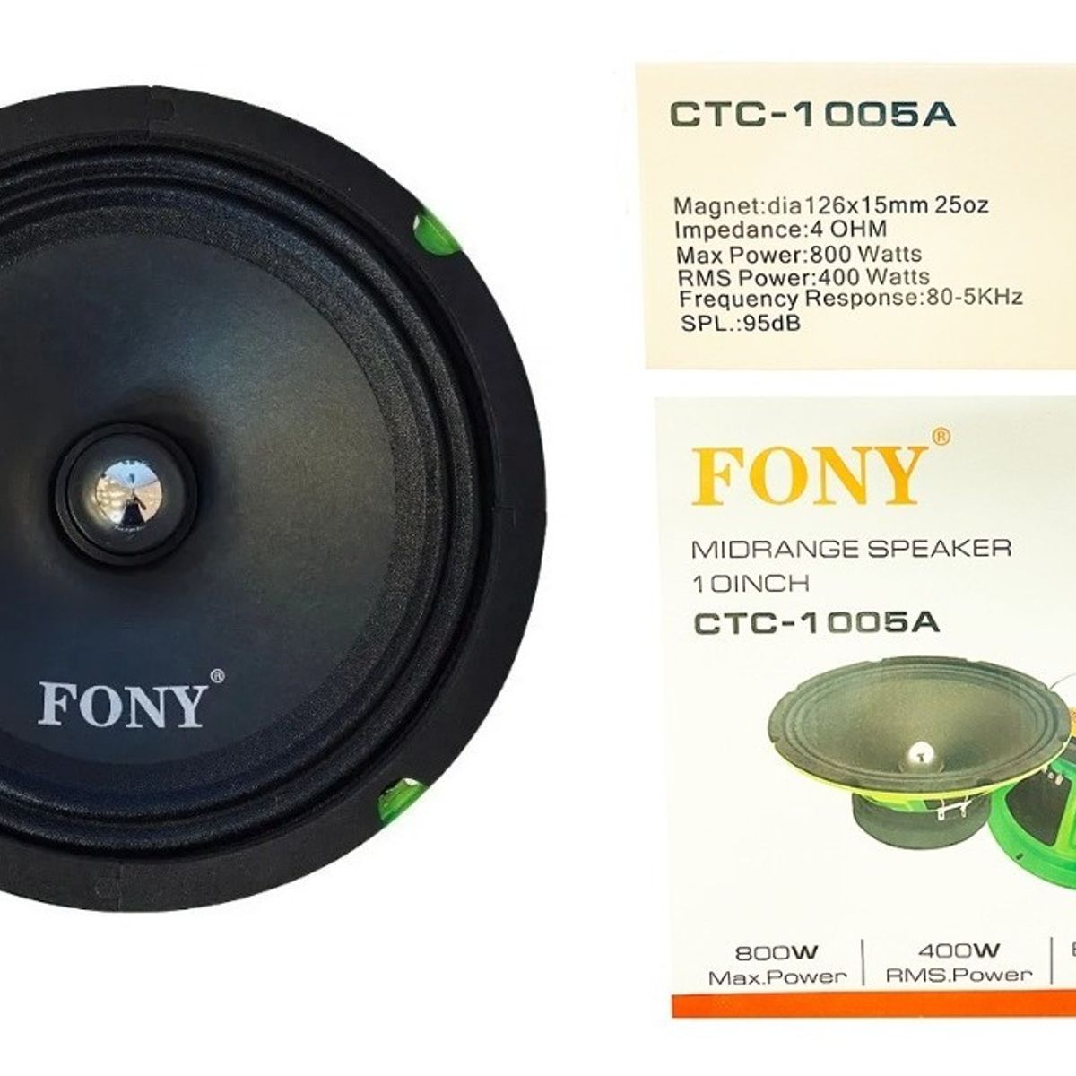 GENERICO - Parlantes Medios Para Auto 800w 25cm Redondo  213142 Color Negroverde-213142 C45