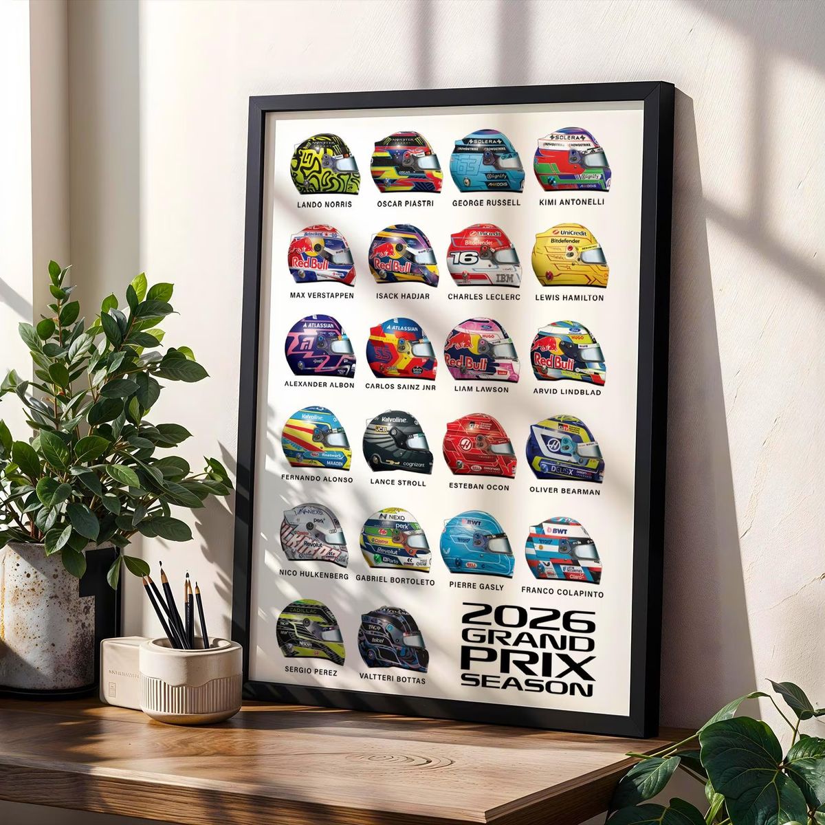 GENERICO - Cuadro Cascos Pilotos Fórmula 1 Gran Premio 2026 + Marco