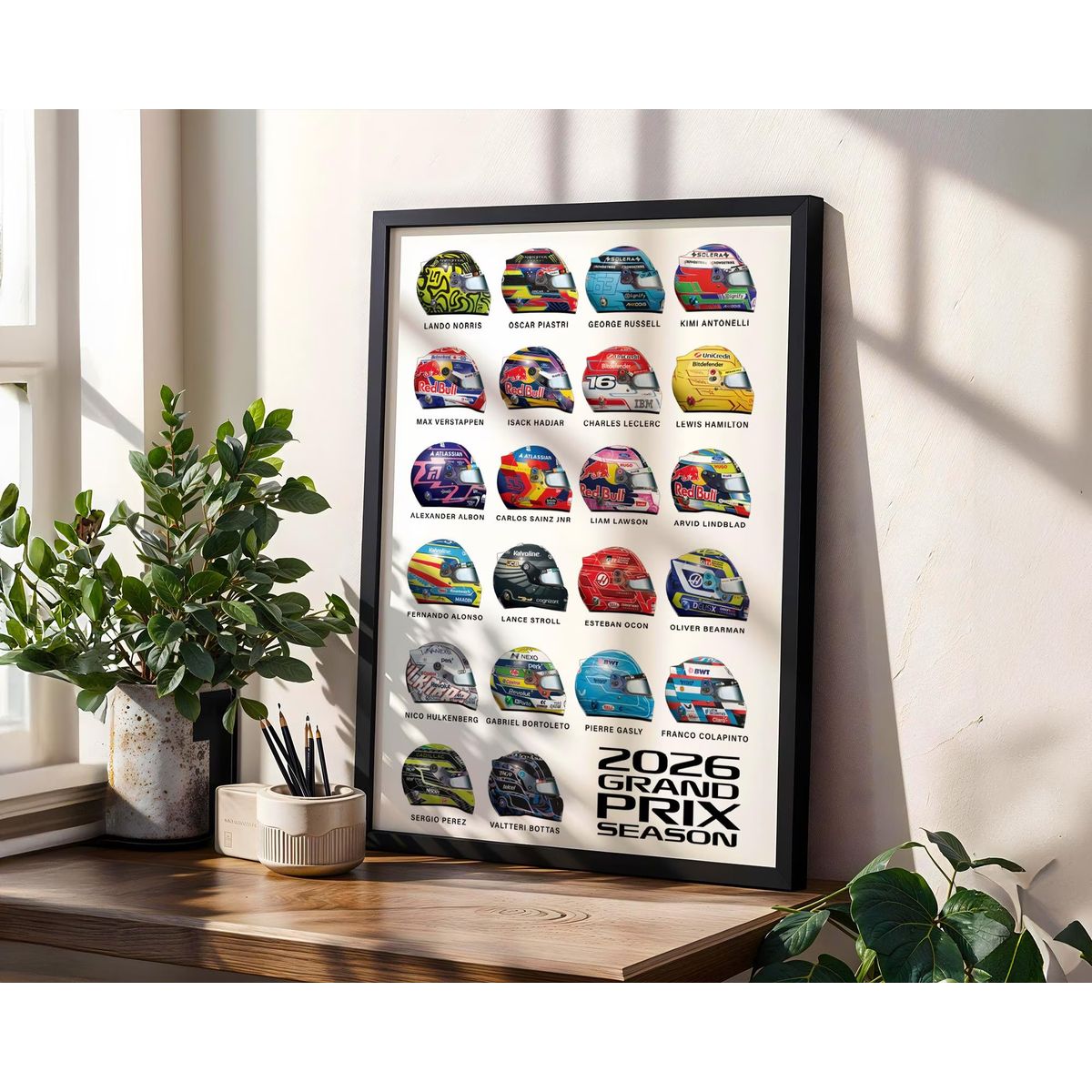 GENERICO - Cuadro Cascos Pilotos Fórmula 1 Gran Premio 2026 + Marco