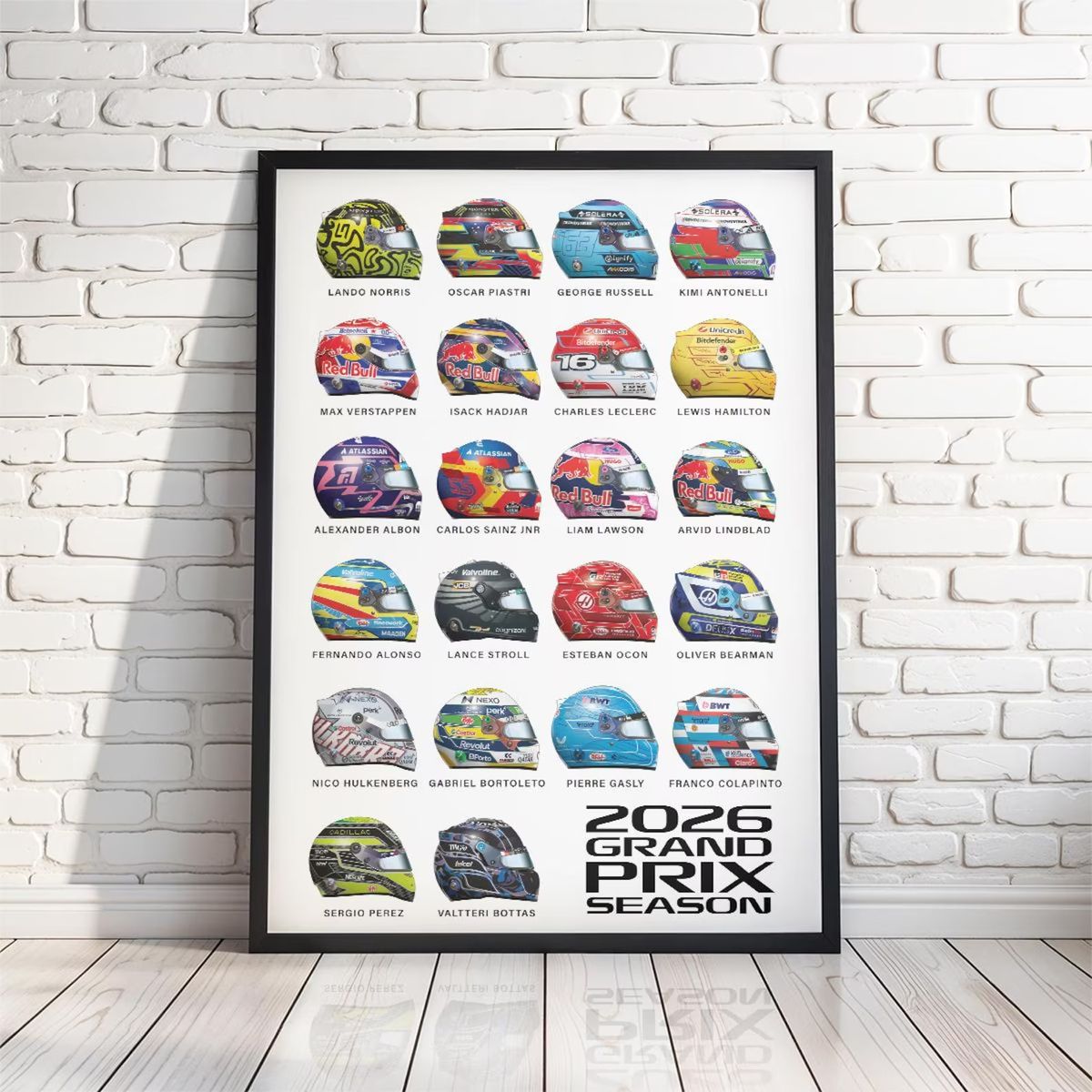 GENERICO - Cuadro Cascos Pilotos Fórmula 1 Gran Premio 2026 + Marco