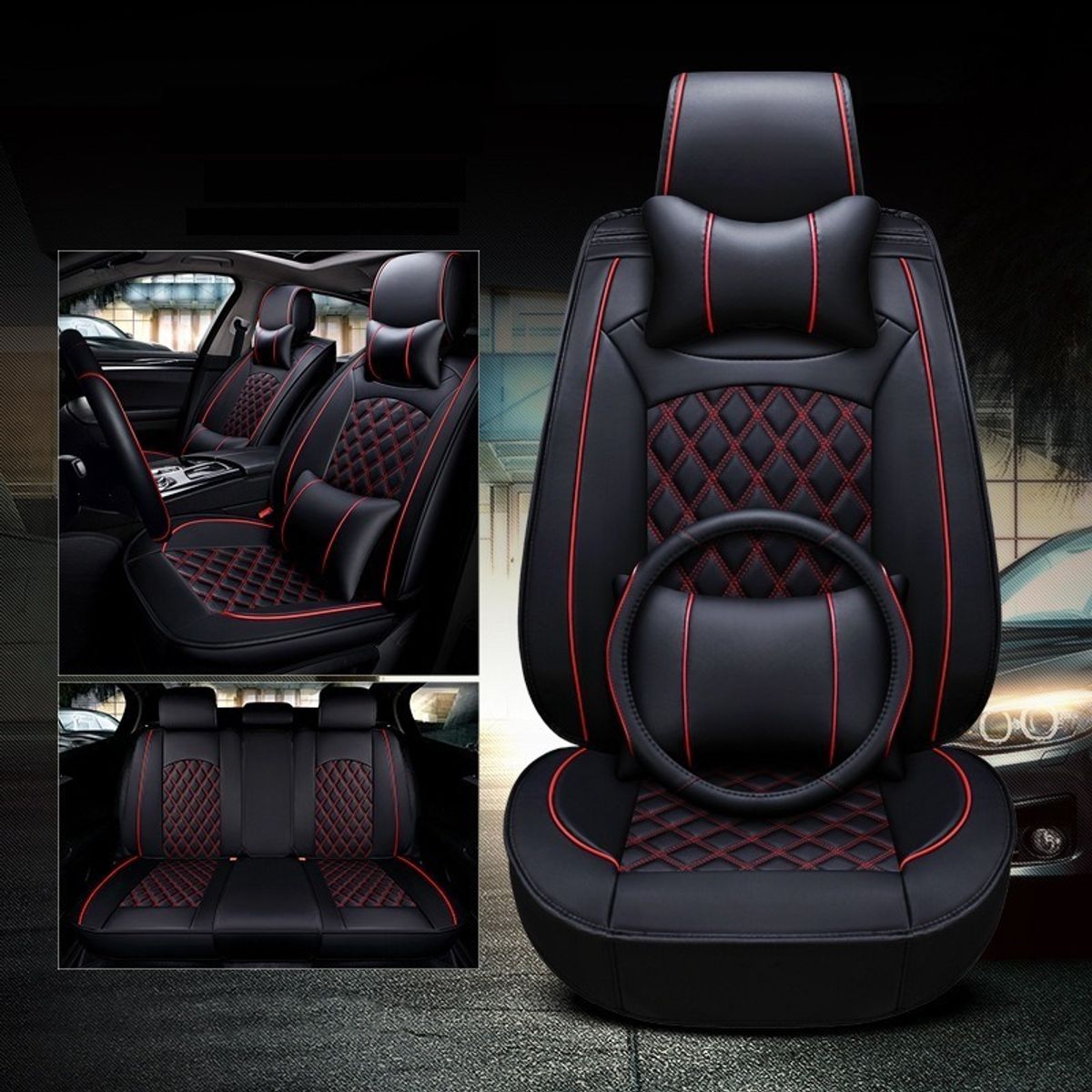 GENERICO - Kit Funda Cubre Asiento Volante Auto Premium Luxury Completo