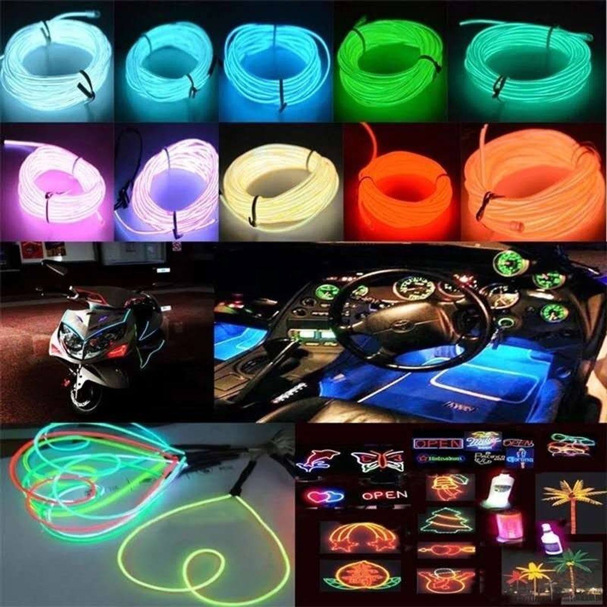 GENERICO - Hilo Tira Luz Neon Colores Led Conector Usb 12v Auto Moto 5m