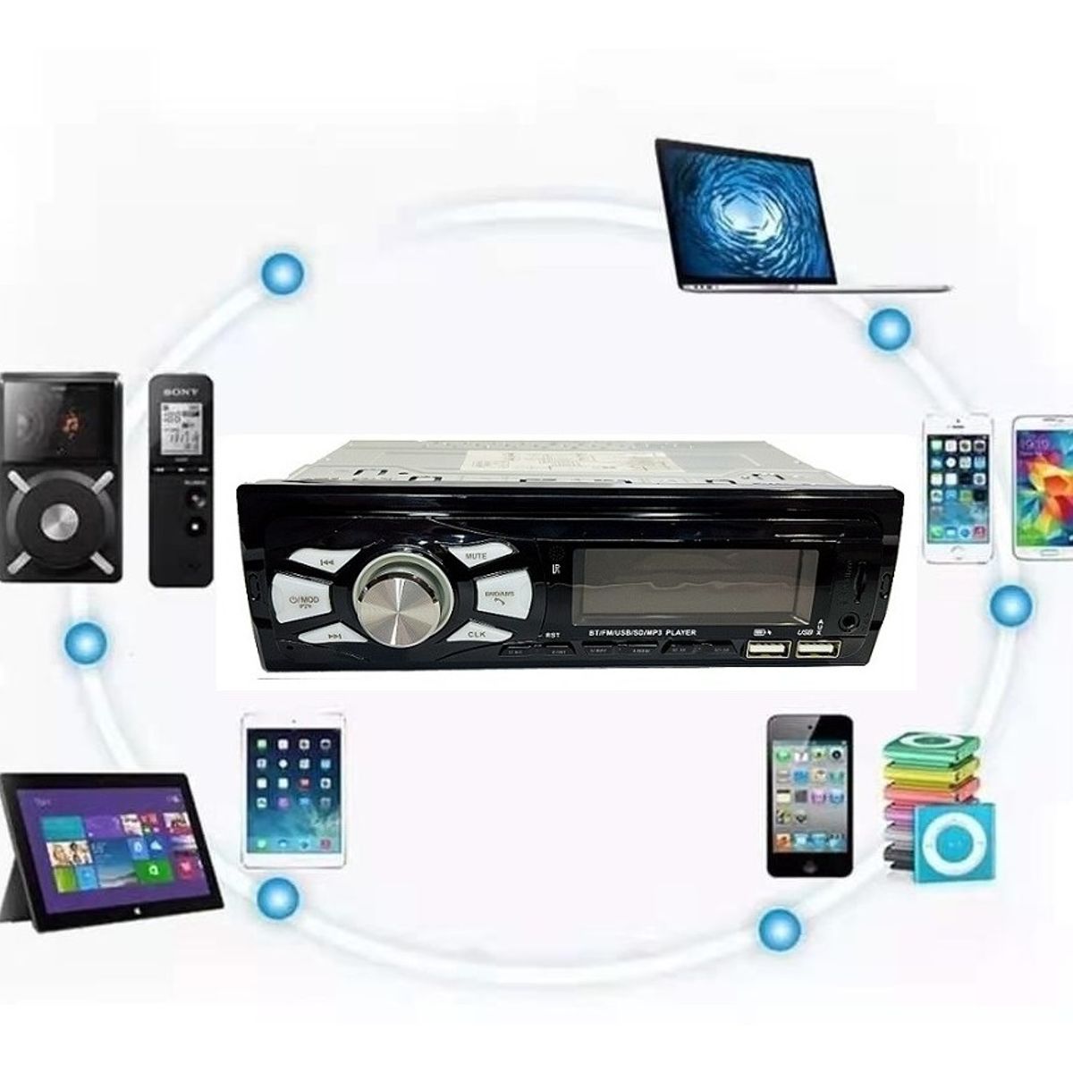 GENERICO - Radio Auto 1 Din Bluetooth Usb Mp3 Microsd Aux Fm 60watts X4