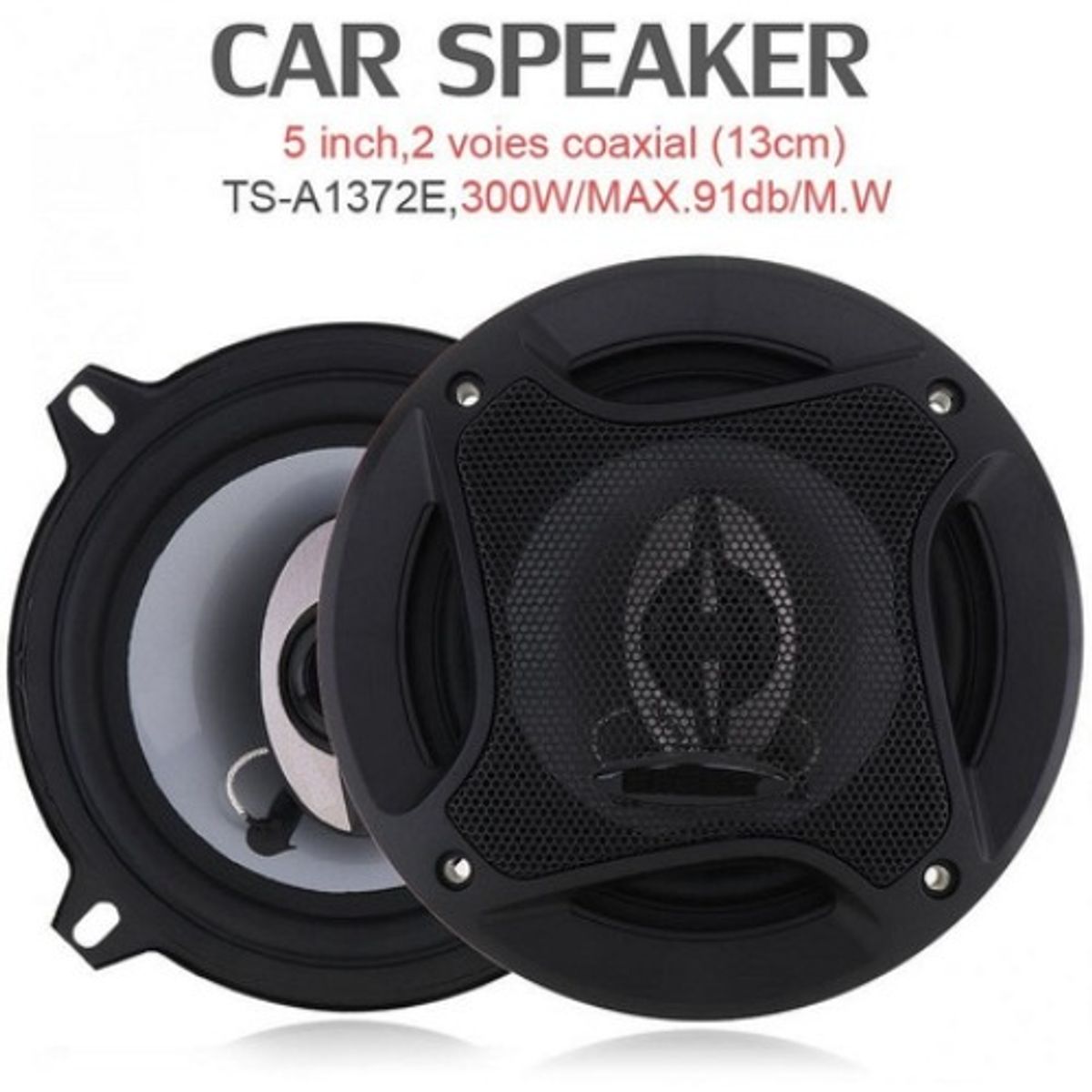 GENERICO - Kit 2 Parlantes Auto 13cm Redondo 300w Coaxial 2 Vías Hifi Negro-213026 C49