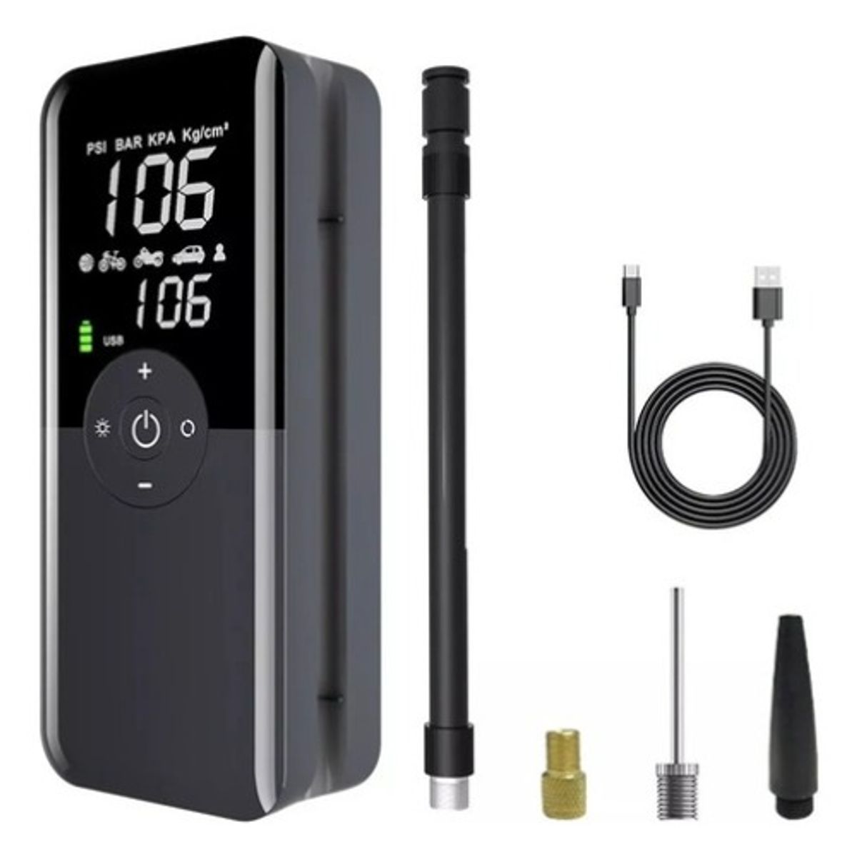 GENERICO - Compresor Aire 90psi Auto Moto Bicicleta Power Bank 4000mah Negro- 261033 90psi - 261033 Monofásica