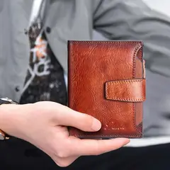 AIZO - Cartera de Cuero Genuino para Hombre con Protección RFID, 2 Pliegues, 18 Ranuras, 3 Colores