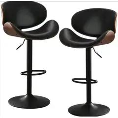 ARTIHOGAR - Pack 2 Sillas Bar Taburete Madera PU Negro/Negro Cisne