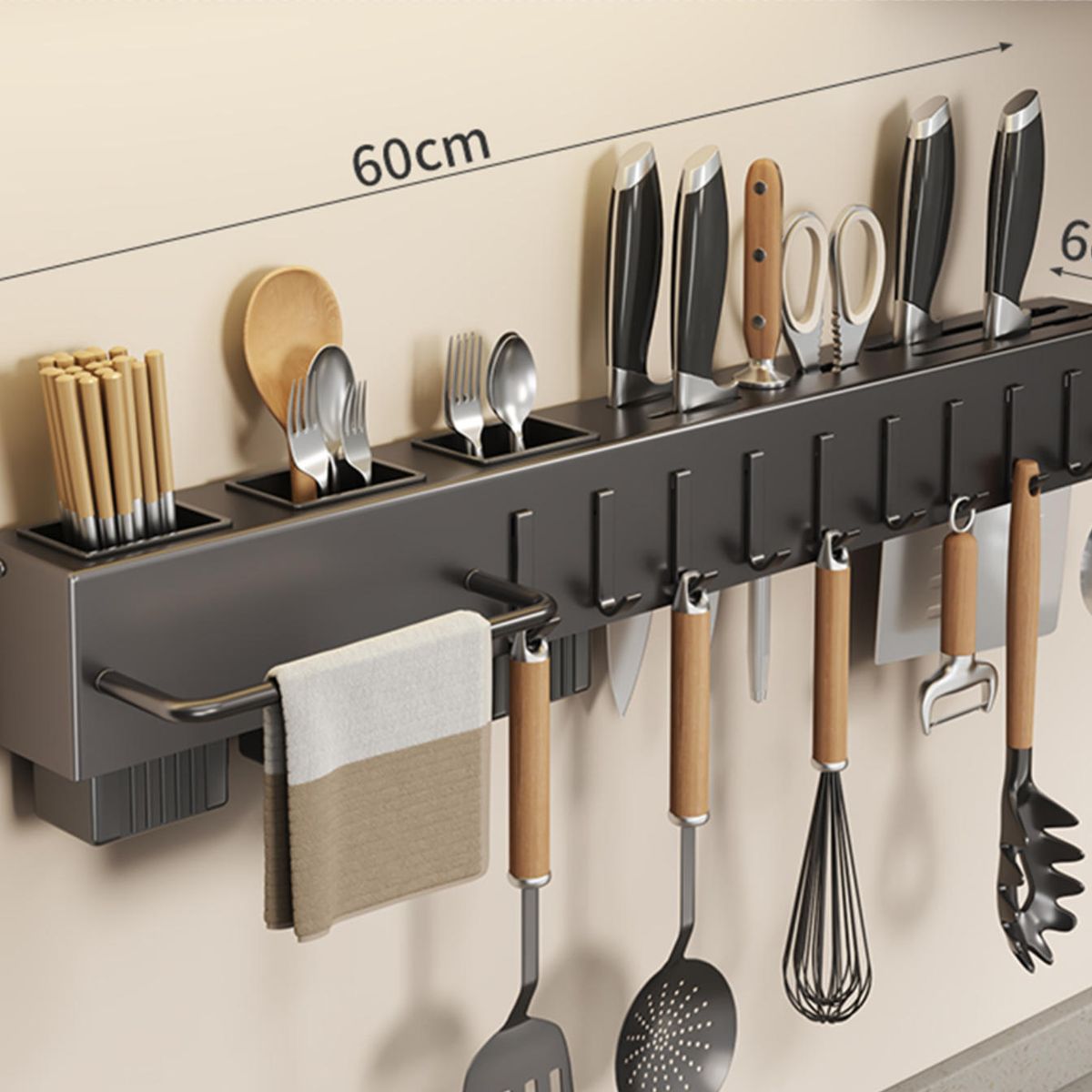 KINDA NICE - Estante Cocina Sin Taladro Organizador Pared Colgante 60cm Negro