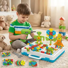 GENERICO - Set de Construccion STEM 193 Piezas con Taladro Electrico 3+