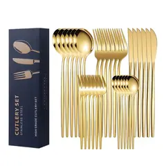 ATURE - Juego De 30 Cubiertos De Acero Inoxidable Dorado