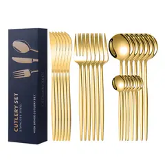 ATURE - Juego De 24 Cubiertos De Acero Inoxidable Dorado