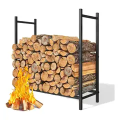 GENERICO - Leñero Estante Para Madera Interiores Y exteriores Acero Negro